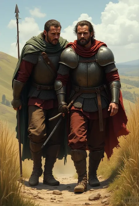 2 medieval soldiers returning from battlefield