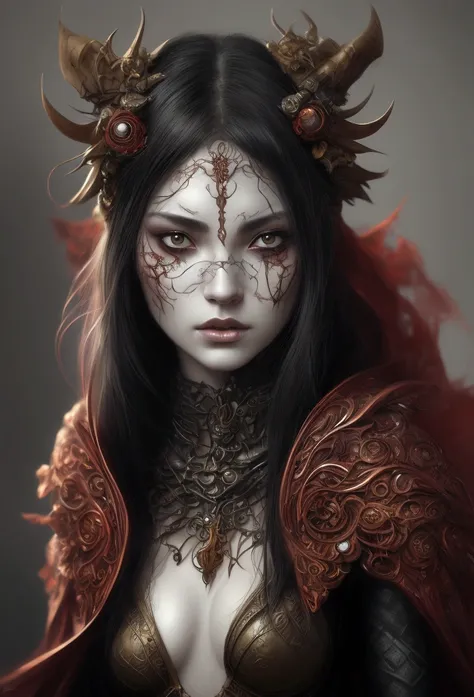 Photorealistic 4D full hj anime digital painting, modern girl Rock Lee big eye mel brilhantes + girl Devil fênix negra with the image of a withe gold dark dog in a pleasing mix, taking inspiration from detailed forms of, dressed in an illustrious black dar...