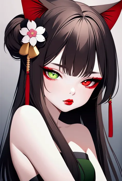  She is 22 years old and has a delicate and exotic beauty . Your eyes, of a vibrant green, They are slightly pulled , resembling a cat&#39;s eyes. Your hair, long and silky,  are dark brown and are usually adorned with accessories inspired by Japanese cult...