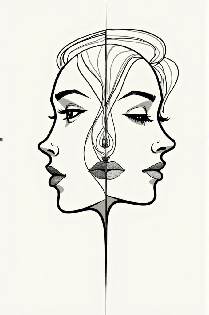 Two faces of man and woman made with lines
