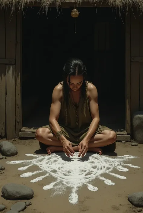  person using salt around their house, or making a protective gesture 