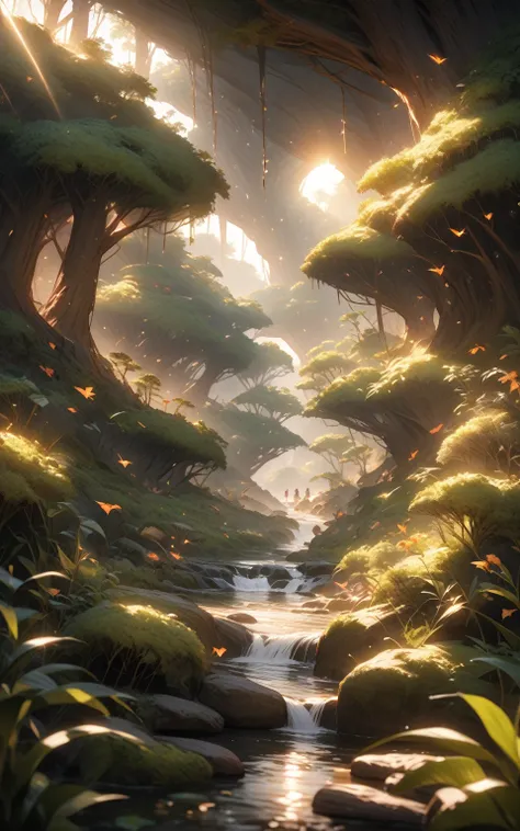 " Harmony with Nature"
 prompt : "Hyper-detailed nano-textured forest clearing in 8K resolution, showcasing intricate leaf patterns and vibrant dappled sunlight. The scene features hands forming a heart shape, with a miniature ecosystem flourishing within ...