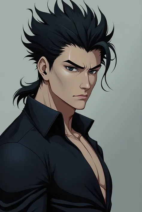  Anime busty man with a sexy bad face,  mullet haircut , tall pale complexion  