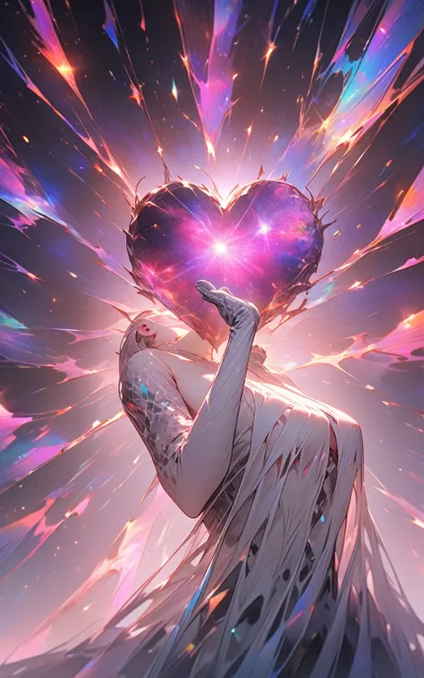 "Cosmic Heartbeat"
 prompt : "Hyper-detailed nano-textured cosmic void in 8K resolution, showcasing intricate star patterns and vibrant nebula colors. The scene features astronaut gloves forming a heart shape, revealing a newborn galaxy within, pulsating w...