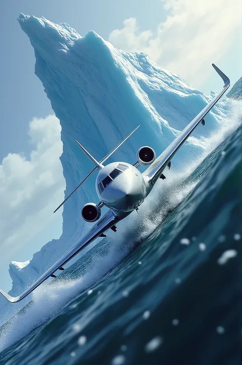 PLANE FLYING CLOSE TO THE ICEBERG