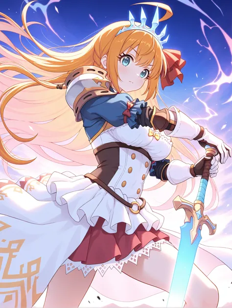 1girl, pecorine \(princess connect!\), armor, holding sword, large breasts, stance, knight, planted sword, hands on hilt,energy sword, pastel colors,colorful,
,masterpiece,best quality,amazing quality,very aesthetic,absurdres,newest,