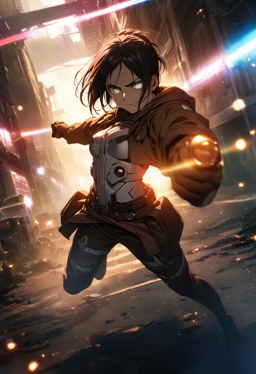 Upper half of the body, (masterpiece, best quality:1.2), Alone, 1 boy, Eren Yeager, Attack on Titan, looking at viewer, official art, extremely detailed CG unit 8k wallpaper, perfect lighting, (masterpiece:1.0 ),(best_quality:1.0), ultra high resolution,4k...