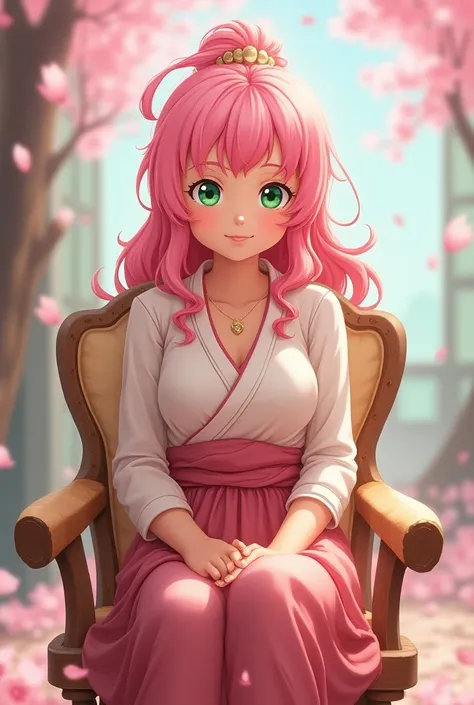 Sakura haruno sitting on a chair in disney style 