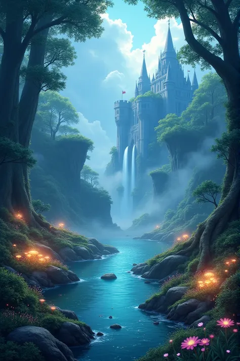 1. Mystical and Magical Settings

“Ancient forest with glowing mushrooms, soft blue light filtering through the dense foliage, mystical fog, fantasy atmosphere”

“Floating islands in the sky, waterfalls cascading into the clouds, vibrant greenery, fantasy ...