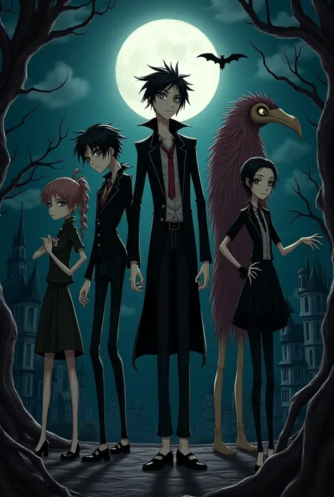 High school dxd characters in the style of Tim Burton 