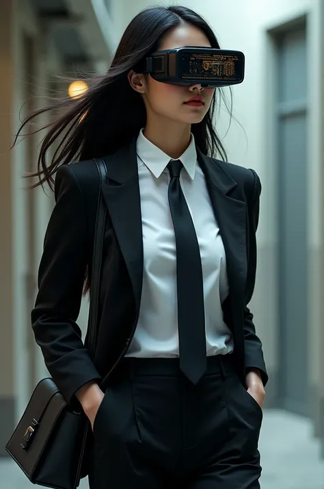 I am a girl, I have black hair, and I was wearing a formal outfit, white shirt with a collar and a black tie, and a black jacket, and wearing a black Jean pants, and carrying a black shoulder bag, and wearing a tech-glasses

The glasses provided you with v...