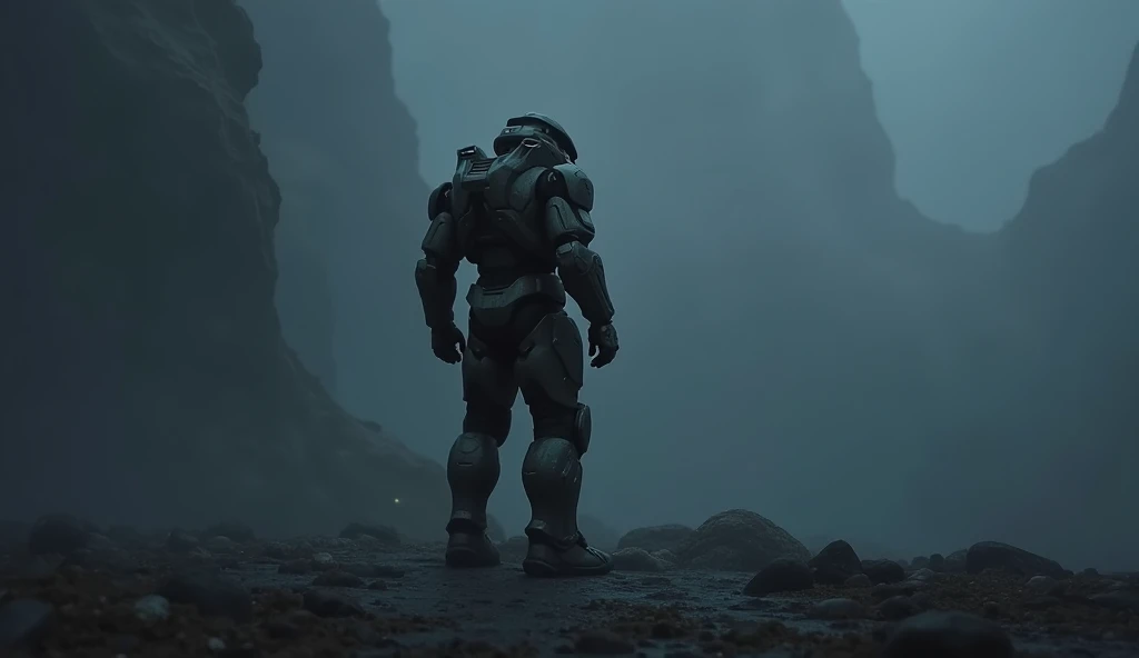 from behind, lonely Master Chief from Halo, Master Chief from Halo, loneliness ,despair, dark ambient, (((8k, foto RAW, melhor qualidade))), ultra high-resolution, ultra-detalhado, Masterpiece, Realistic