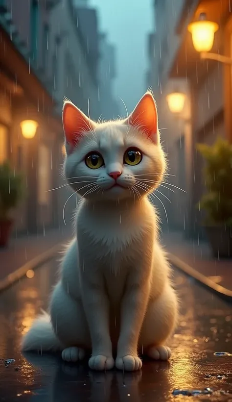 Create an image of a cat in the rain