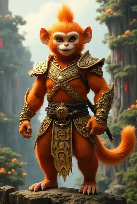 Sun Wukong the young orange warrior monkey king from Chinese mythology in an ultra realistic art 