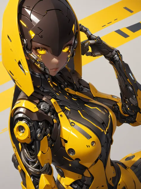 Attractive cyborg、Enamel yellow and enamel dark brown body、 high resolution on down, 