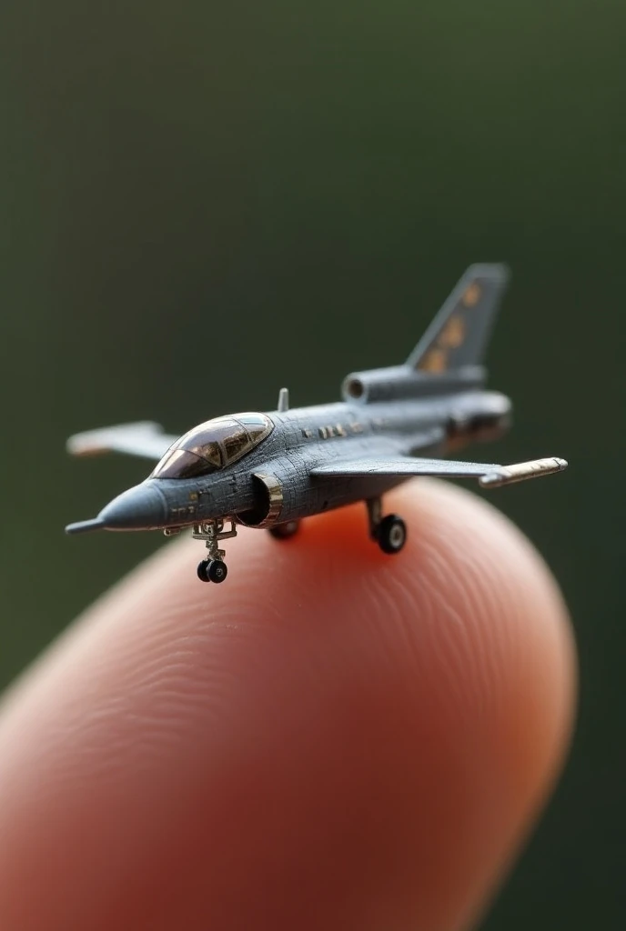       photorealistic      , 4K,  Miniature of a micro jeg perched on a human finger