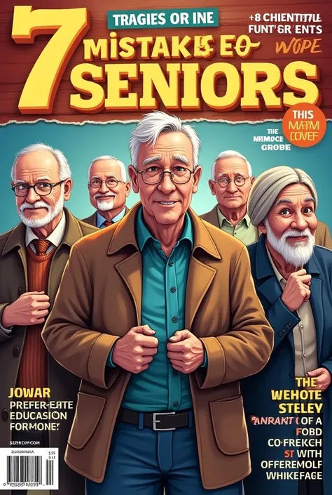 Create an image for a game magazine cover of The 7 Mistakes for Seniors. Remove all writing from the design.