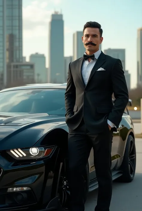 A man salfi with black mustang car  