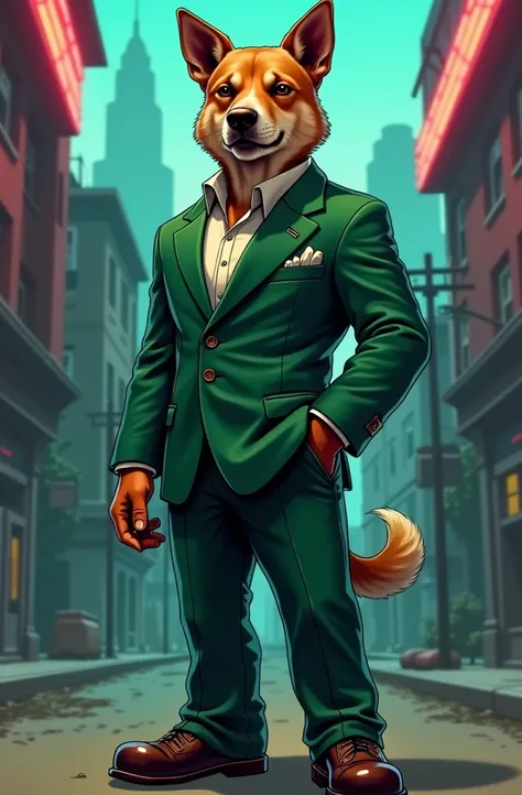 A dog in a green suit from GTA San Andreas