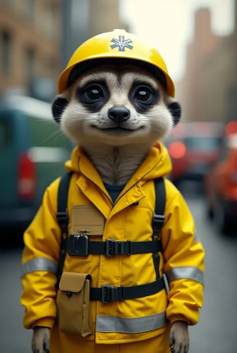 MEERKAT IN AMBULANCE RESCUER CLOTHING.
