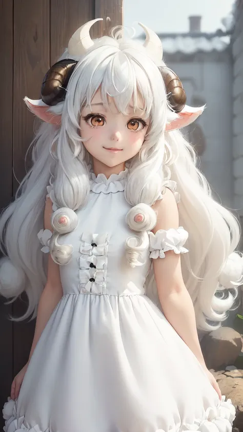 ((masterpiece:1.2)), ((best quality:1.1)), ((ultra detailed:1.0))
((cute anime girl:1.2)), ((modern anime style:1.1)), ((digital art:1.0))
((fluffy white hair:1.2)), ((curly hair:1.1)), ((medium length hair:1.0)), ((sheep ears:1.1)), ((small fluffy horns:1...