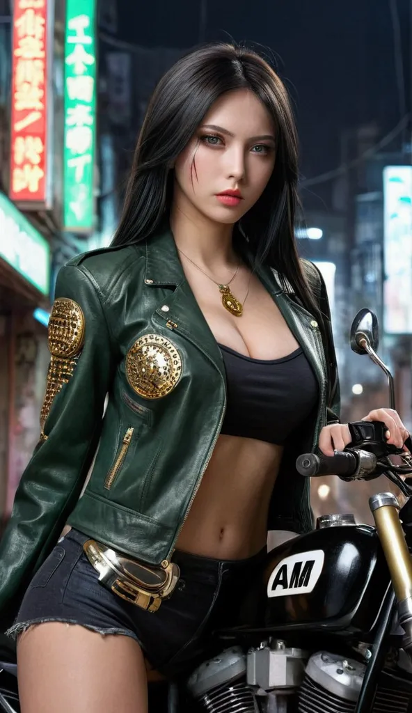 young transsexual blood jacket  ,beautiful,  long black hair , cao cao,off white,   japanese women、 green eyes, moving body,beau...