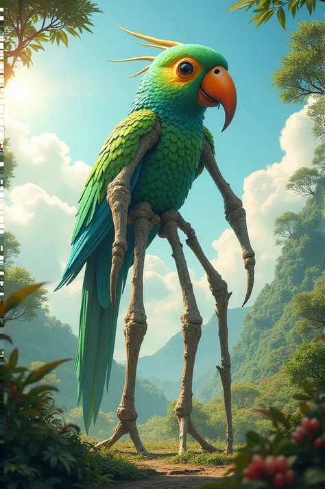 Create for me a giant stick animal mixed with a parakeet