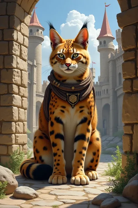 Turkestan sand cat as a warrior in castle 