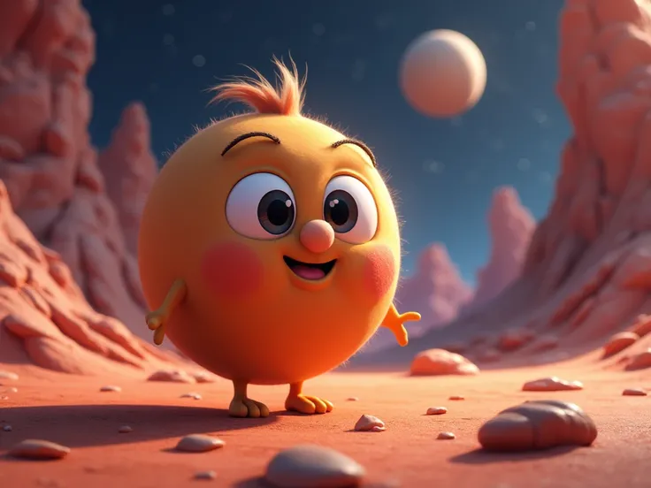  Disney Pixar style .  animation planet Mercury with a face and talking. With a cold cap 