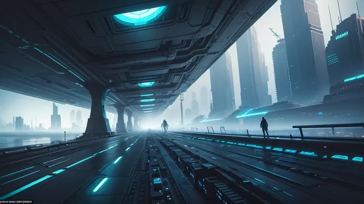 fantasy arts, a futuristic sci-fi all-glass sky tunnel above the metropolis, flying cars are speeding through the tunnel, simple outlined cyberpunk city in the dark background