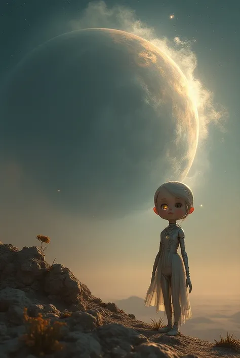 1 girl, star eye, blush, perfect lighting, Realistic and futuristic biomechanical alien discovers inhospitable planet. c&#39;It&#39;s very detailed and textured. We see the galaxy and a magnificent, textured light