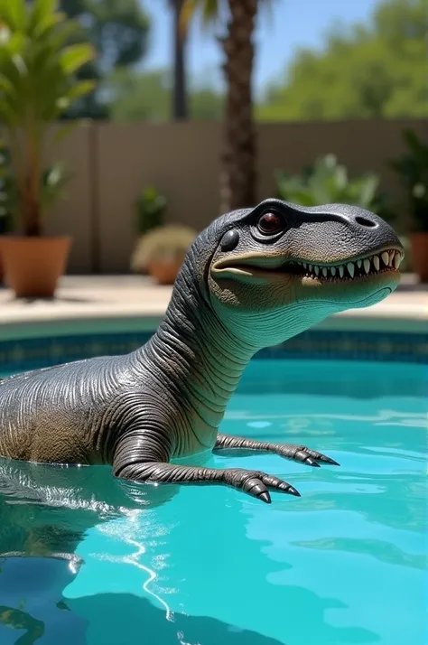 ((best quality)), ((masterpiece)), (detailed), An acrocanthosaurus in pool floaties 