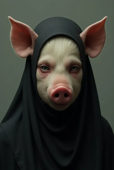 Picture of a Muslim woman whose face has changed into a pig
