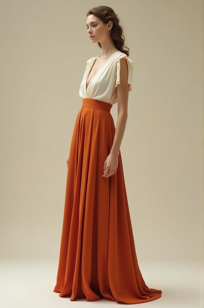 Rust and off-white two-tone dress 