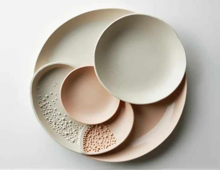 these plates should also be easy to produce, minimalist, abstract in design, designed for convenient and efficient storage for amuse-bouche, hot and cold starters, main courses and desserts in a set of 5 different plates. Inspired by underground fungal net...