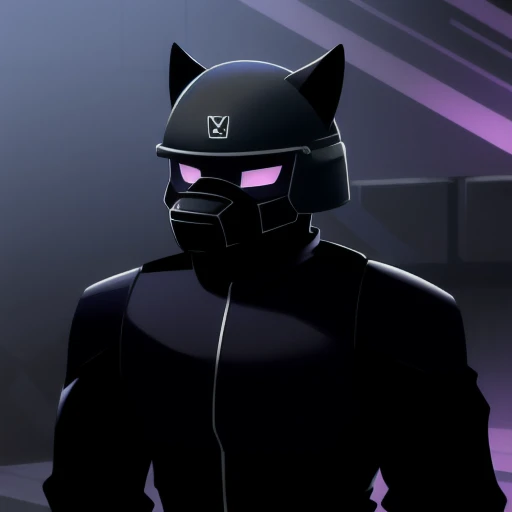 solo, male, wolf, gray colored fur, lean body, anthropomorphic wolf, dark, military helmet, Black muzzle, Gray helmet, iron suit, purple optics, defender, iron clad