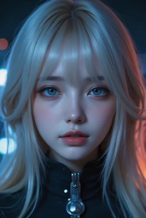 highest quality、8k Masterpiece、Ultra-high resolution、(Realistic:1.3)、RAW Photos、 Scandinavian girl with shiny blonde hair、Silvery blonde hair、Super long straight hair、Bangs between the eyes、Bangs that cover the eyes、片Bangs that cover the eyes、Bangs between...