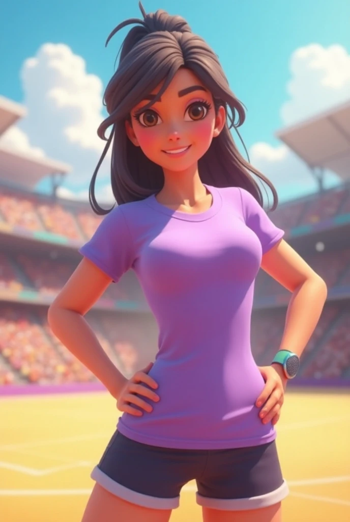 Animated sports babe 
Lilac t-shirt