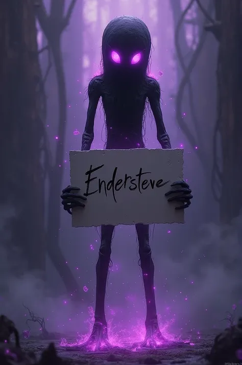 Draw an Enderman with a paper that says EnderSteve 