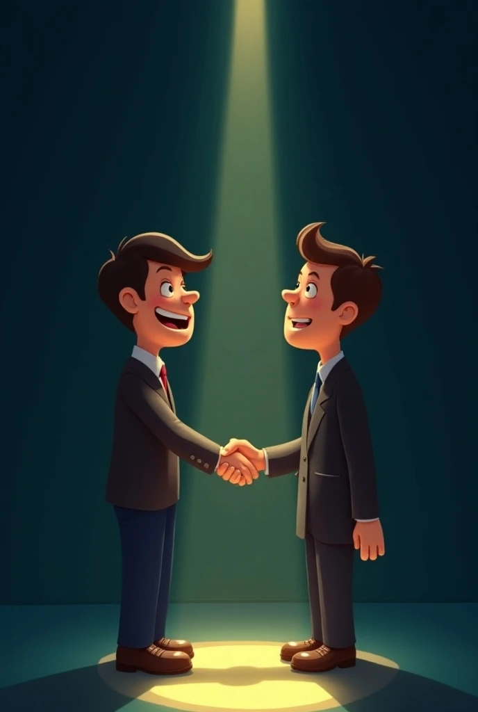 Flashlight light pointing down on the floor a handshake cartoon
