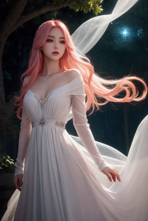 A beautiful ethereal woman, very beautiful, luminescene bright hair, masterpiece