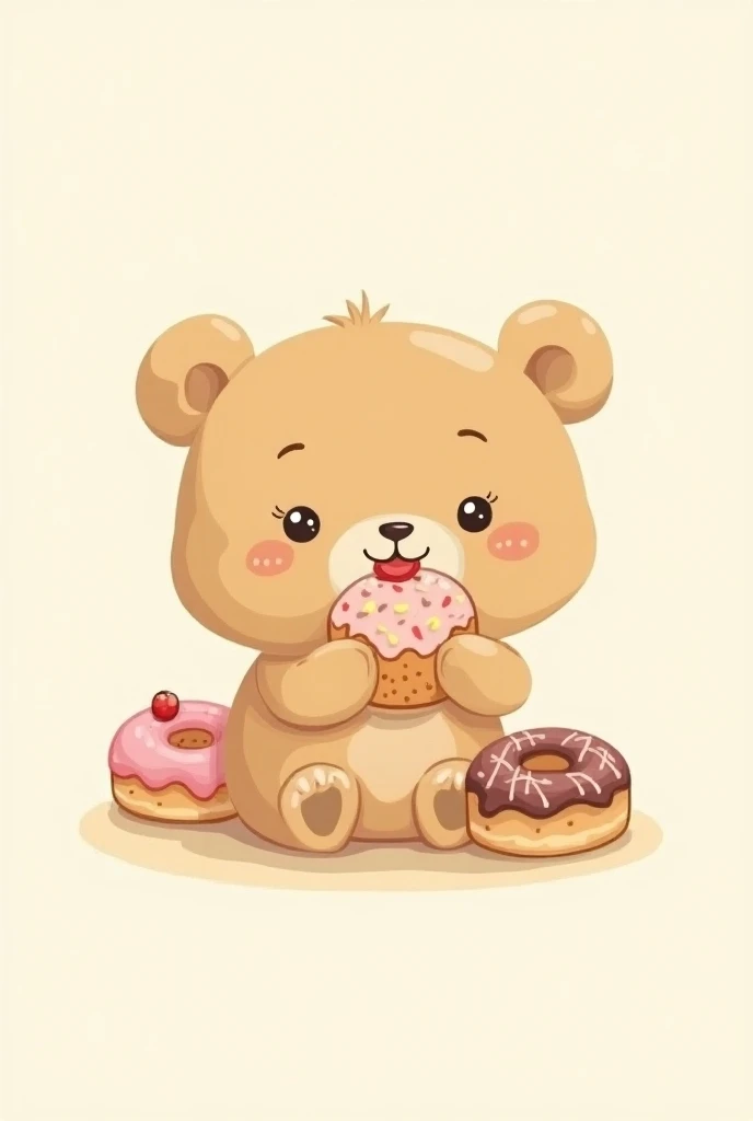 Logo for a pastry of a little bear eating cake or donuts