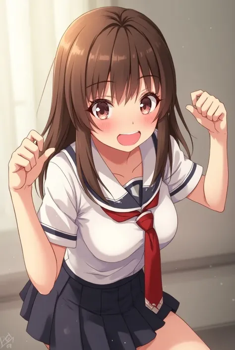 A anime student girl 20 years old,doing haegao face tongue off with eyes lookkng up,shes blusshing and wet with a skirt,light brown skin with a traight hair