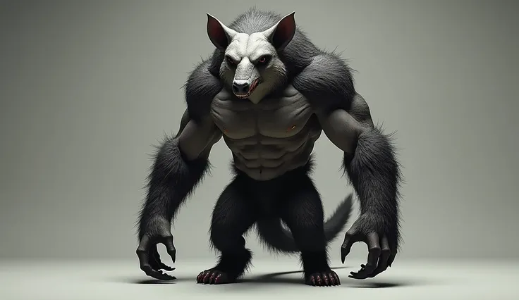 anteater with human body, strong body, with anteater fur, evil, facing the camera, humanoid
