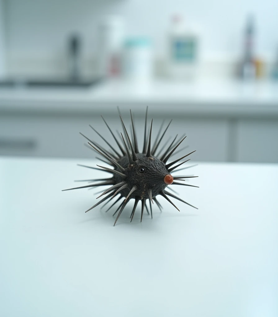  a thorn from a porcupine in its details, on a veterinary table 