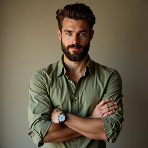   A European man with a beard and a watch on his wrist., Attractive Man, handsome and attractive,   handsome male  , Attractive Man,  attractive and handsome face , handsome man, male and handsome,  beautiful face , perfect  beautiful face ,  beautiful fac...