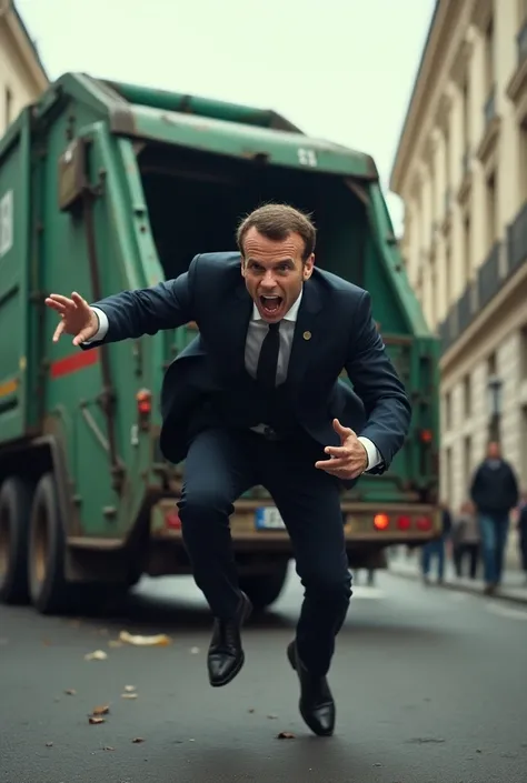 Emmanuel Macron who is hit by a garbage truck 