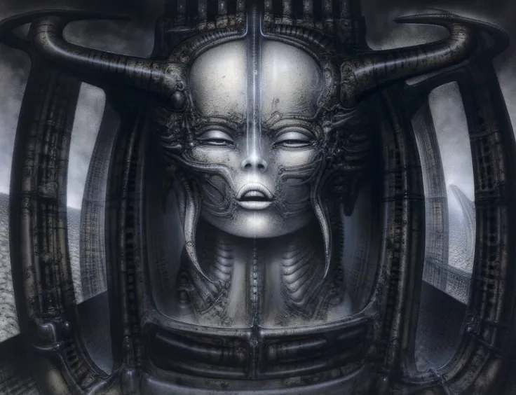 h. r. giger's g1g3r, , giger_style,  , the image is a detailed view of h.r. giger's \" li ii  \" plate, featuring hrggr, h.r. gi...