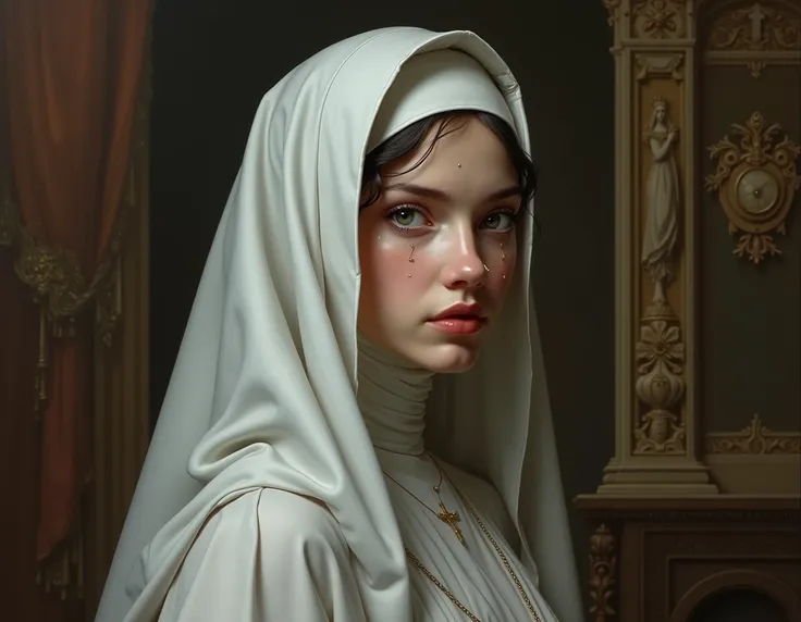 a portrait of a gamergirl/ egirl nun in the style of a neo classical oil painting