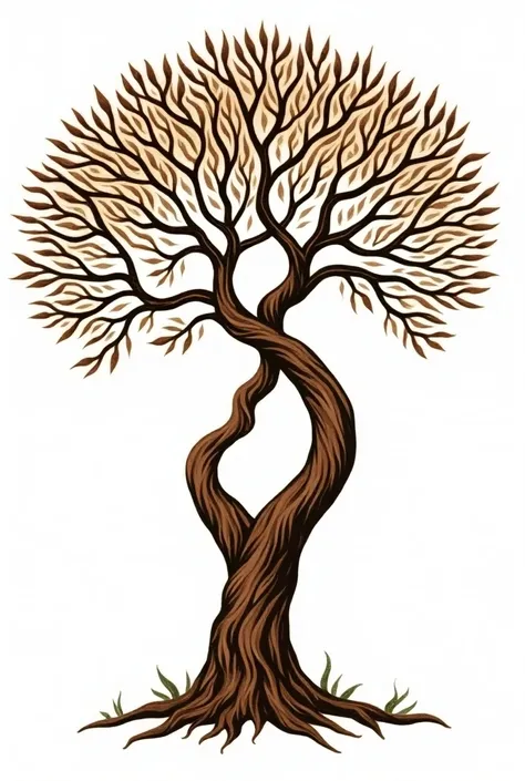 woodcut of tree twine typical of Northeastern Brazil in brown and white on a white background 